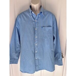 IZOD Men's Button Down Shirt XXL Blue White Gingham 100% Cotton